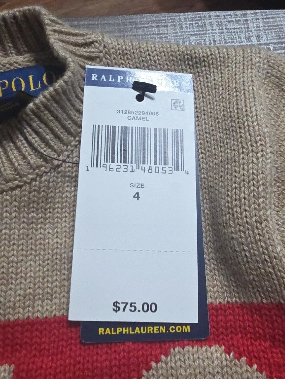 Ralph Lauren Kids Beige Sweater with Red POLO Panel